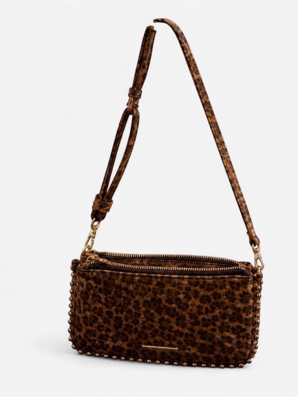 Jessica Simpson Brown Leopard Print Crossbody with Gold Studded Accents